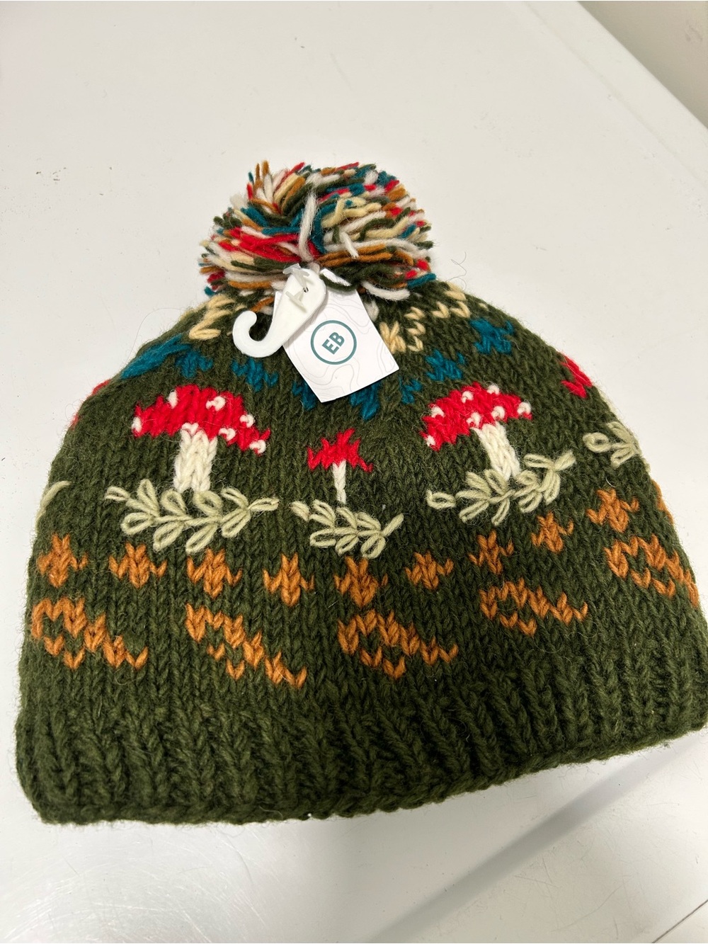 Earthbound Trading Wool Mushroom Pompom Hat Green Red